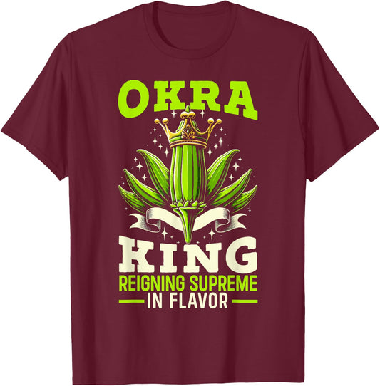 Okra Green Vegetable Gardening Food Okra Recipe T-Shirt - T-Shirt | Maroon