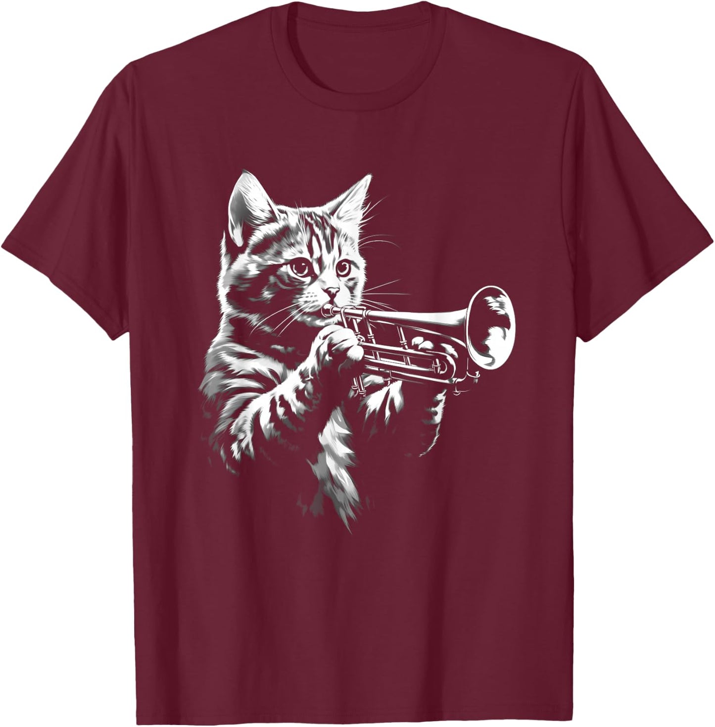 Cat Playing Trumpet Vintage Jazz Musician Trumpeter T-Shirt - T-Shirt | Maroon