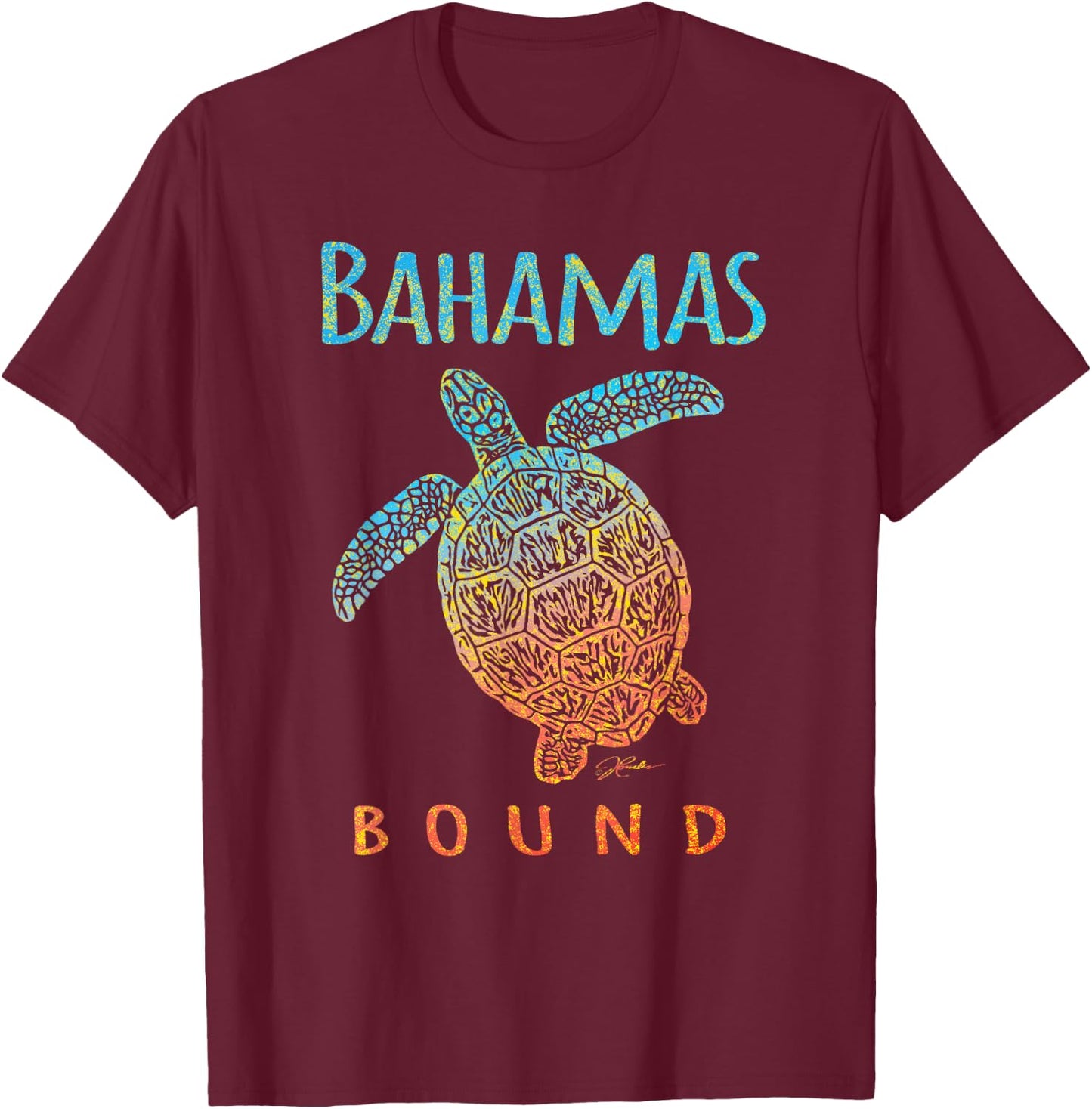 JCombs: Bahamas Bound Sea Turtle, Beach T-Shirt - T-Shirt | Maroon
