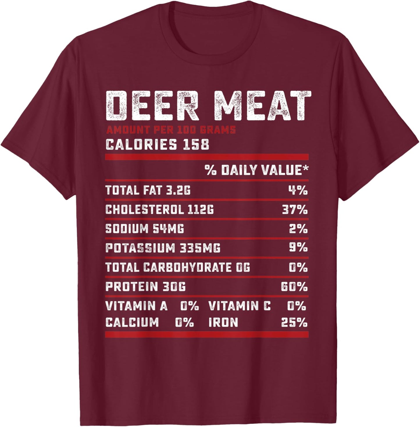 Deer meat Nutrition facts funny thanksgiving hunter gifts T-Shirt - T-Shirt | Maroon