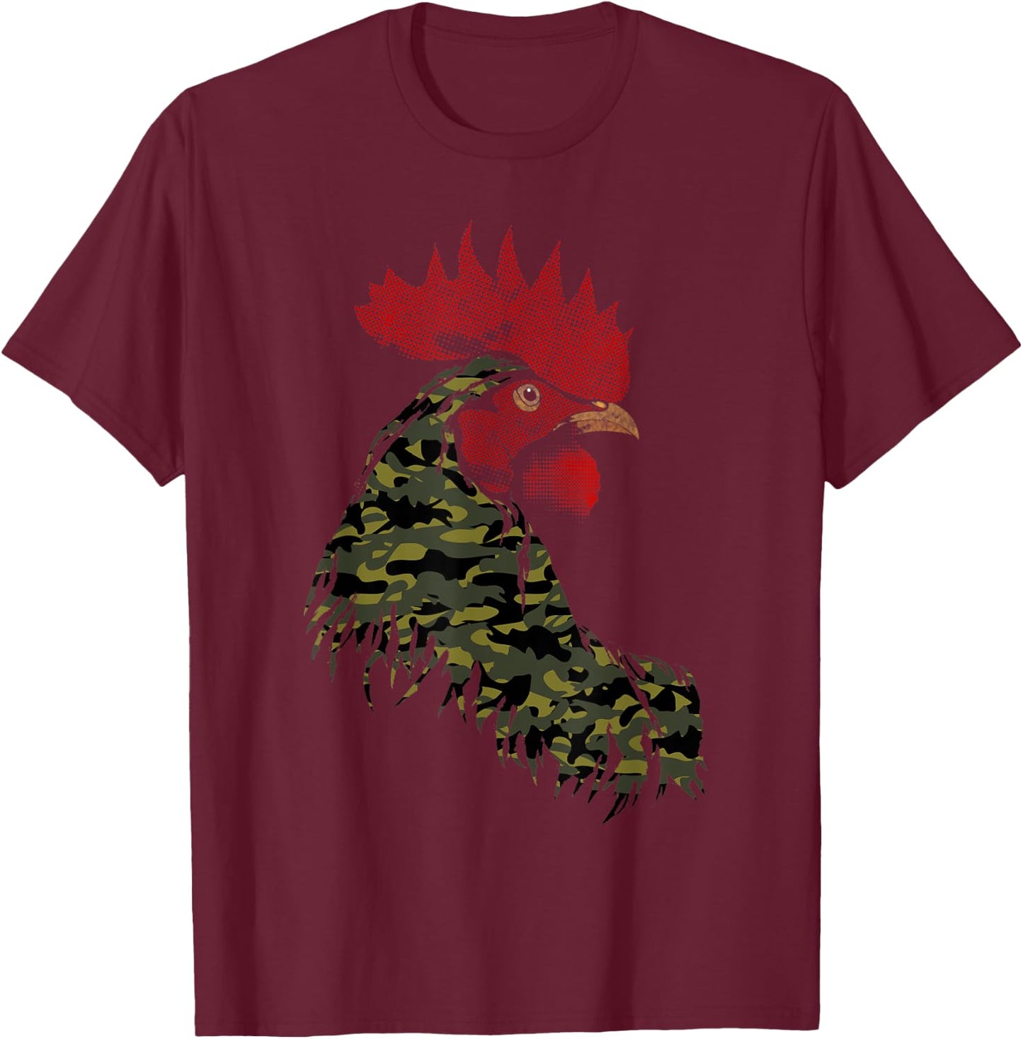 Camo Rooster Camouflage pattern fatigues Military Rooster T-Shirt - T-Shirt | Maroon
