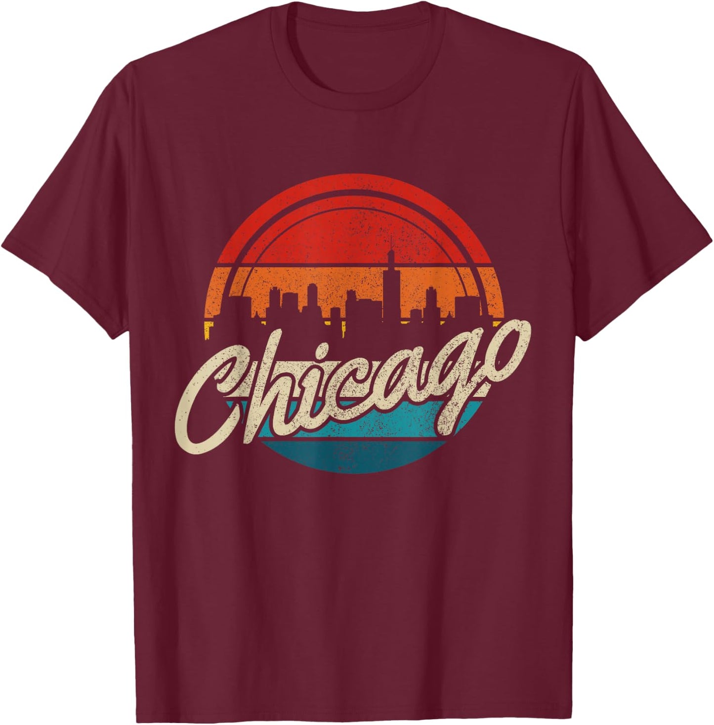 Chicago Illinois Vintage Skyline USA America Souvenir T-Shirt - T-Shirt | Maroon
