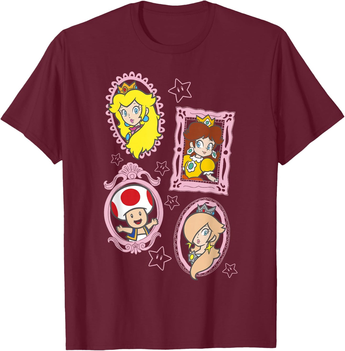 Super Mario Bros Toad & The Princesses Framed Portraits T-Shirt - T-Shirt | Maroon