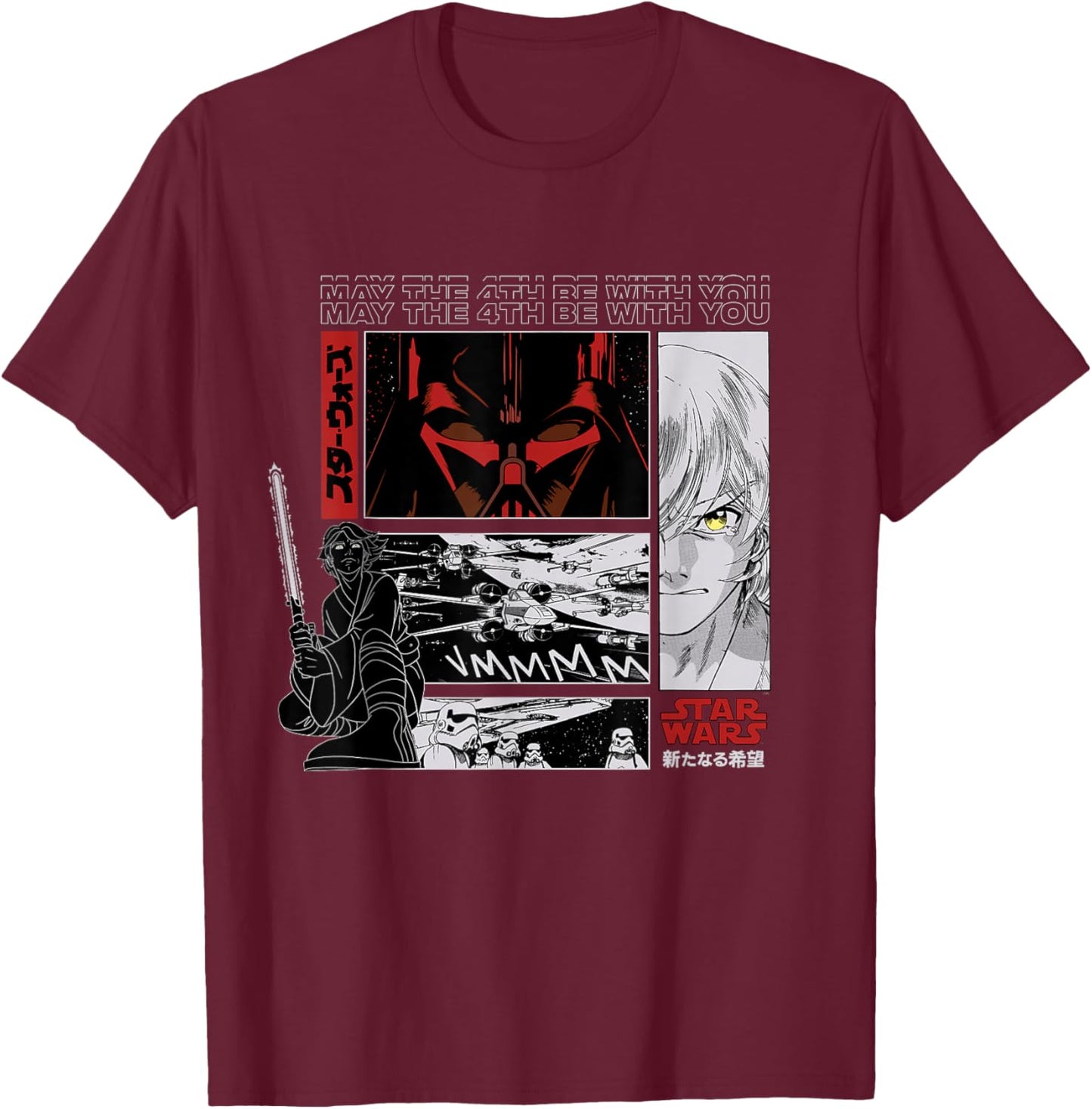 Star Wars May the 4th Be With You Luke Vader Japanese Manga T-Shirt - T-Shirt | Maroon