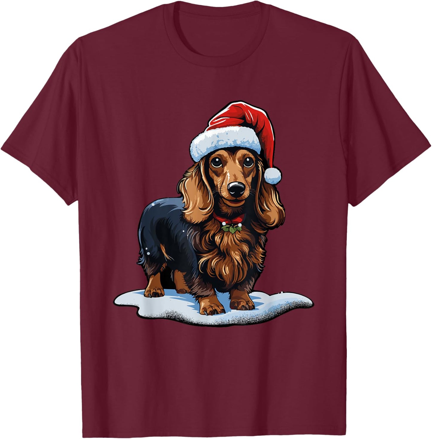 Cute Dachshund Dog Christmas Santa Hat Xmas Pajama T-Shirt - T-Shirt | Maroon