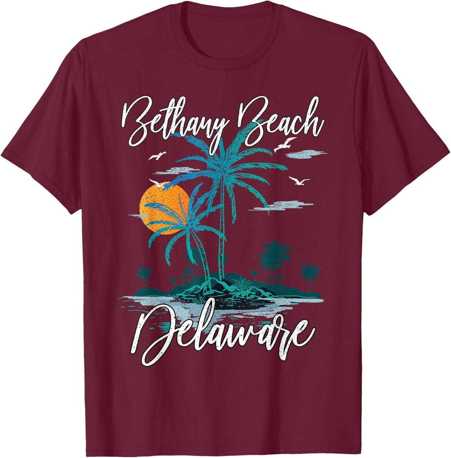 Family Vacation Retro Sunset Delaware Bethany Beach T-Shirt - T-Shirt | Maroon
