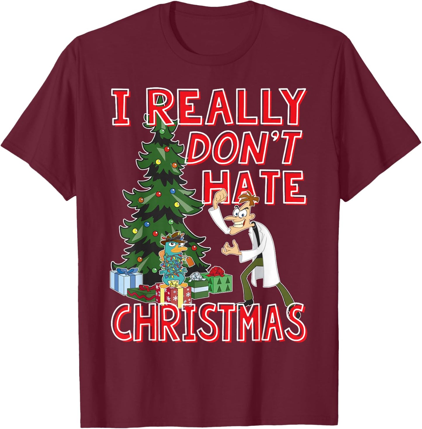 Disney Phineas and Ferb Doof Christmas Quote T-Shirt - T-Shirt | Maroon