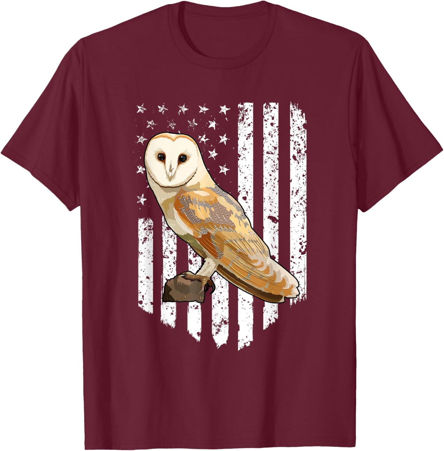 White American Flag Barn Owl Bird 4th Of July Women Men T-Shirt - T-Shirt | Maroon