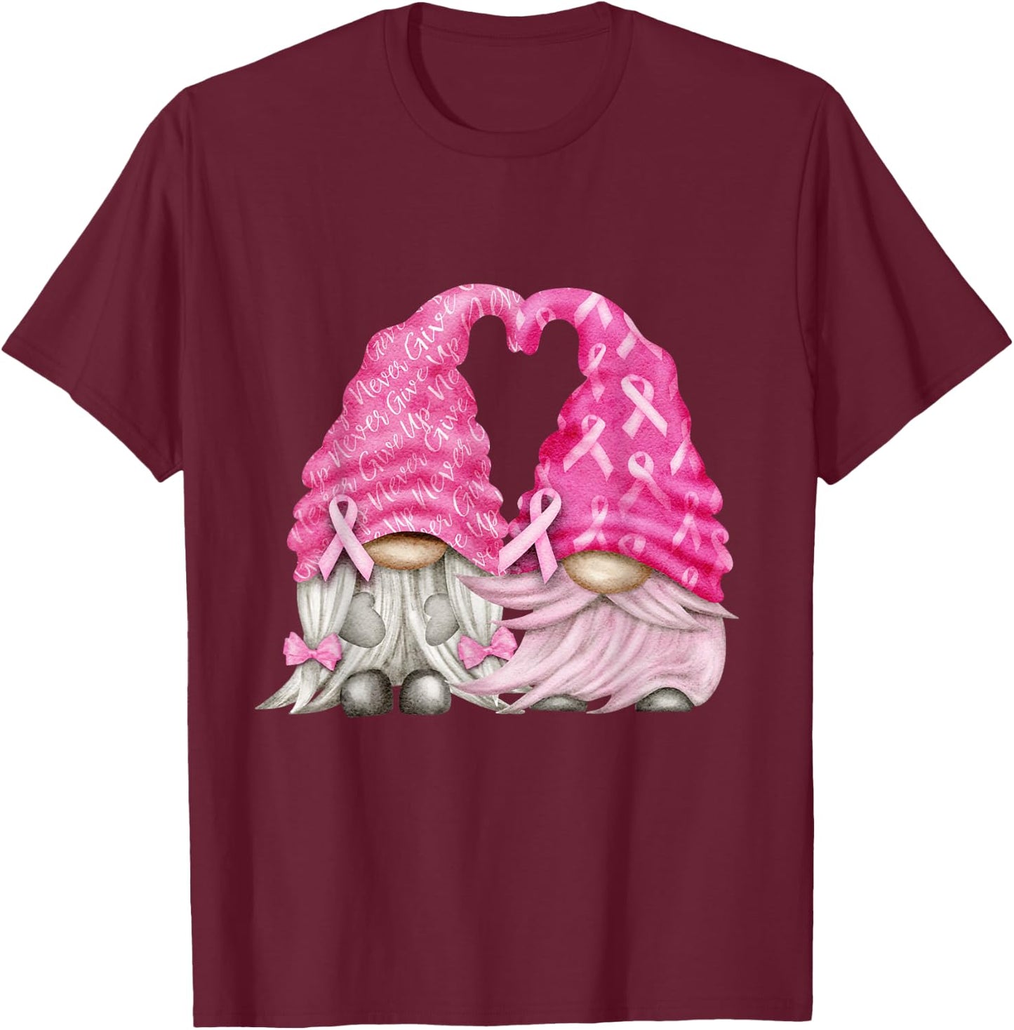 Wear Pink Gnomes For October Breast Cancer Awareness Months T-Shirt - T-Shirt | Maroon