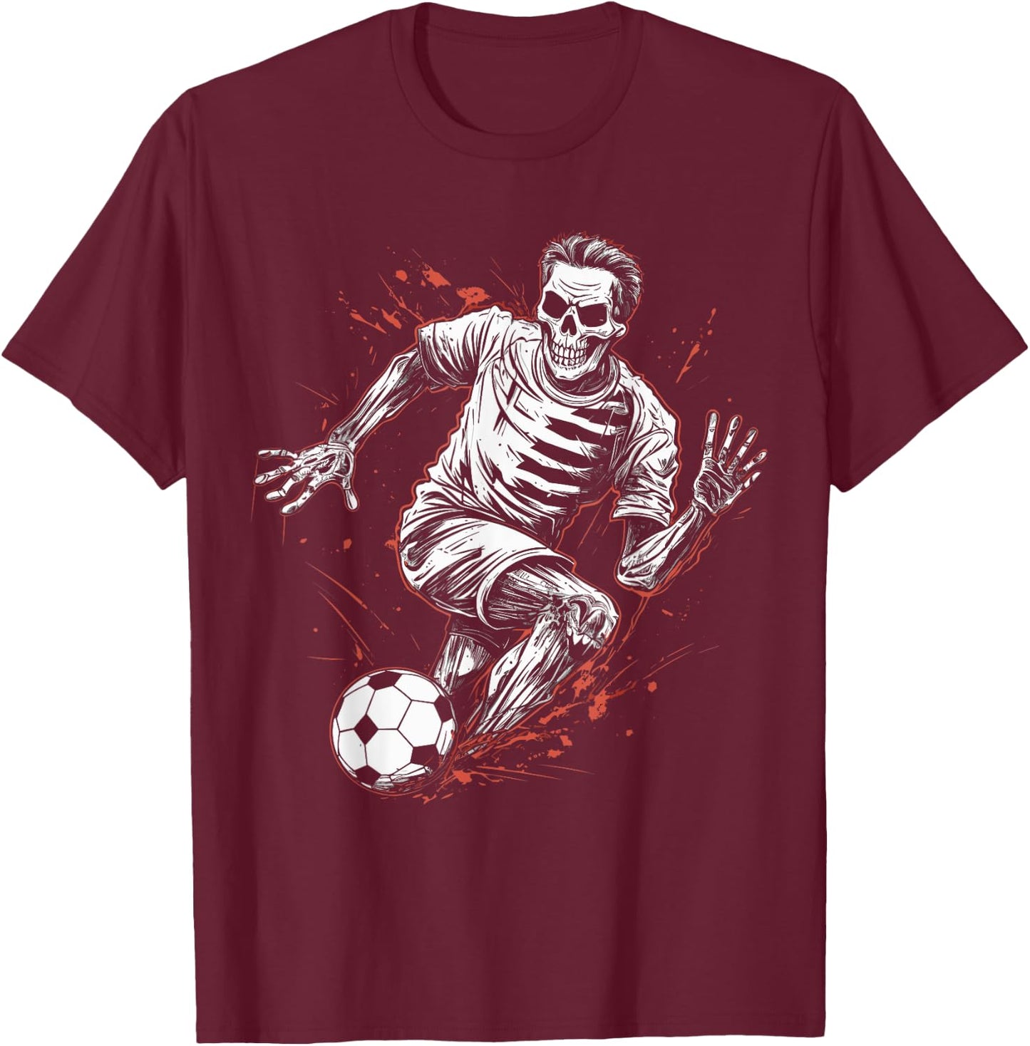 Soccer Skeleton Soccer Player Halloween Spooky T-Shirt - T-Shirt | Maroon