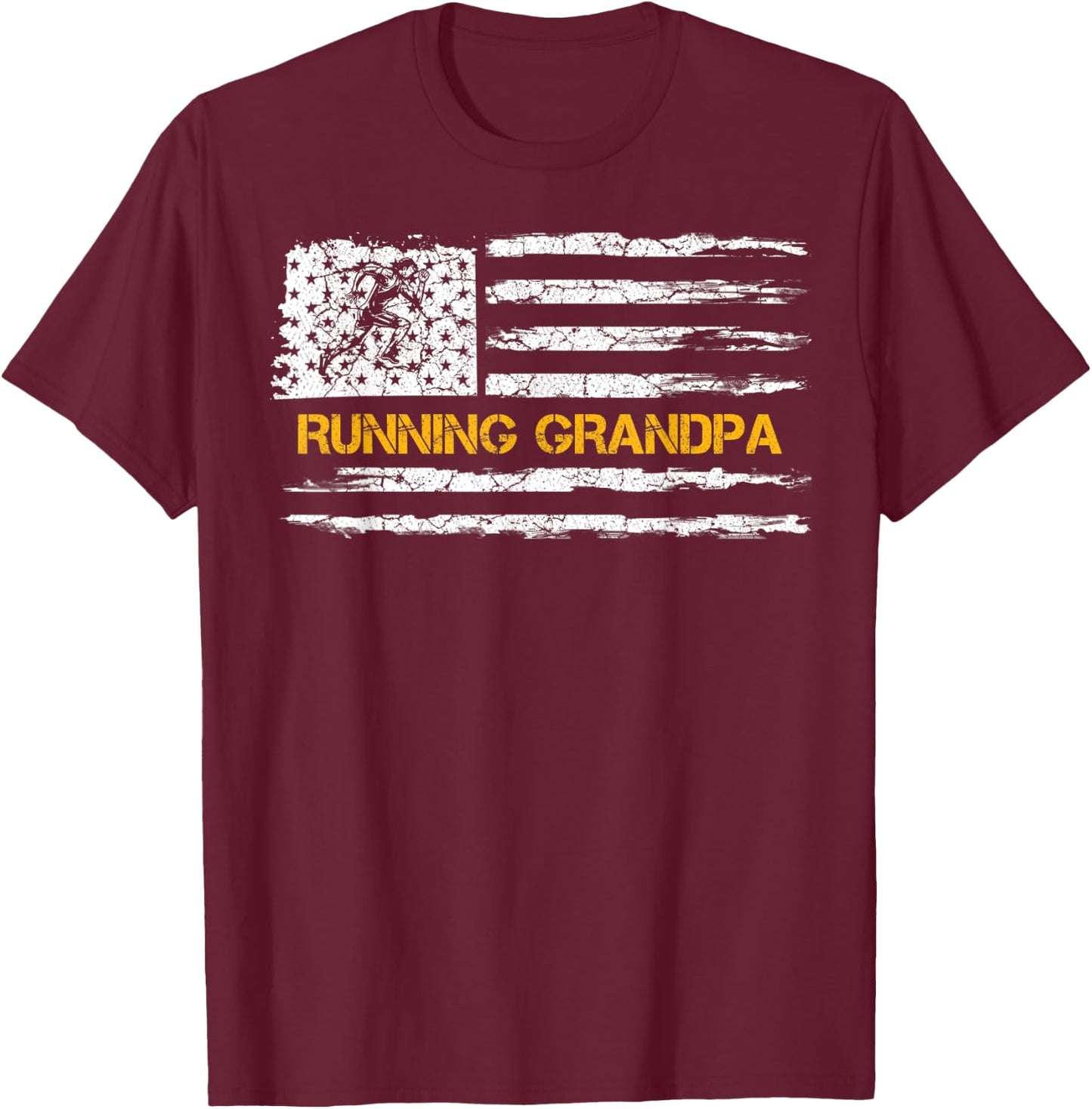 Vintage USA Flag Proud Running Grandpa Runner Silhouette T-Shirt - T-Shirt | Maroon