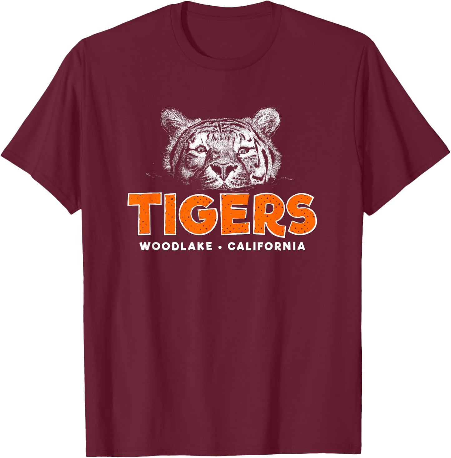 Woodlake California Tigers Scratchboard T-Shirt - T-Shirt | Maroon