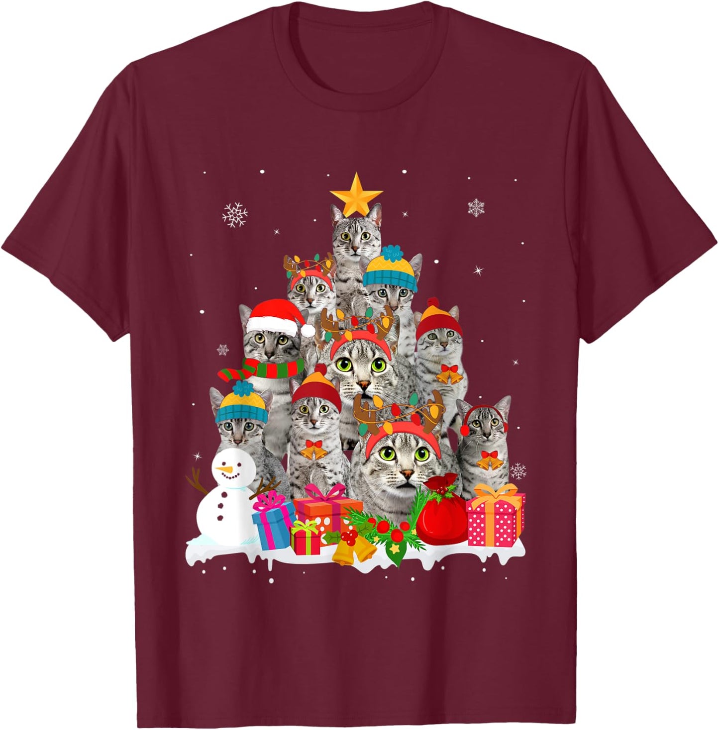 Funny Egyptian Mau Christmas Tree Pet Cat Lover Gift T-Shirt - T-Shirt | Maroon