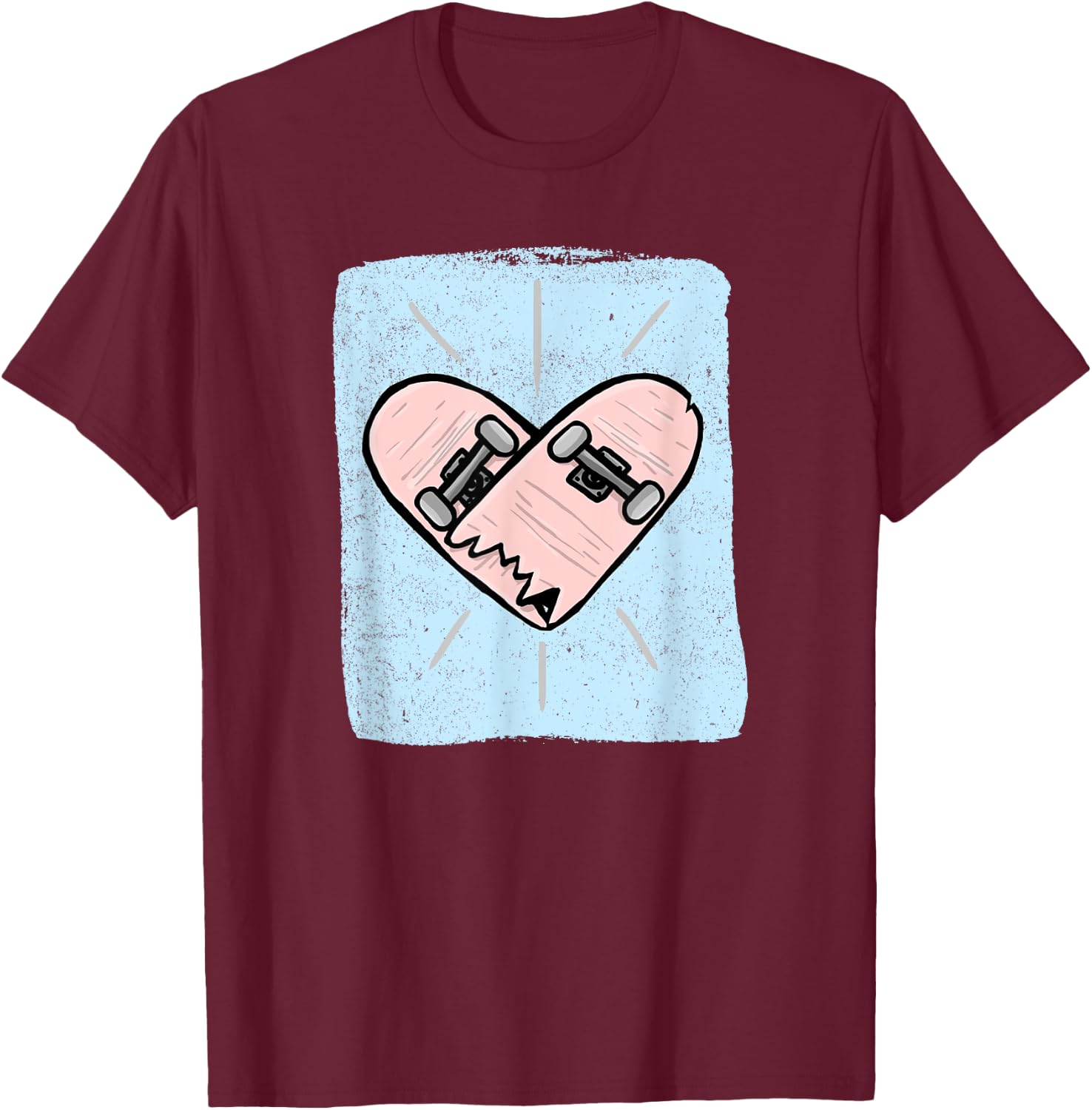Skateboard Heartbeat Funny Skateboarder Skating Skater T-Shirt - T-Shirt | Maroon