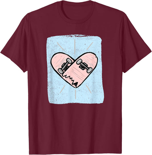 Skateboard Heartbeat Funny Skateboarder Skating Skater T-Shirt - T-Shirt | Maroon