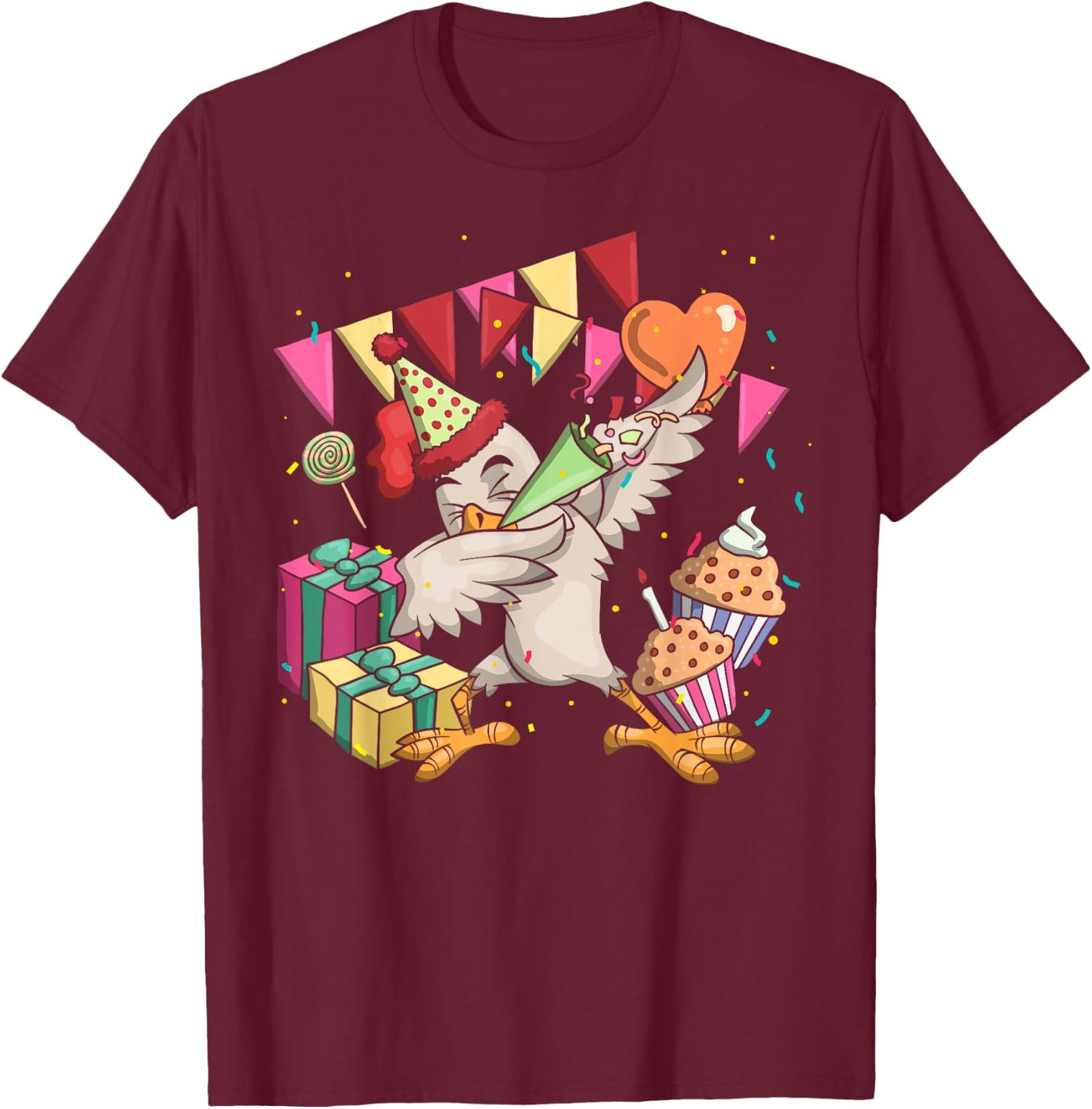 Funny Farm Bird Dab Chicken Anniversary Party Kids Birthday T-Shirt - T-Shirt | Maroon