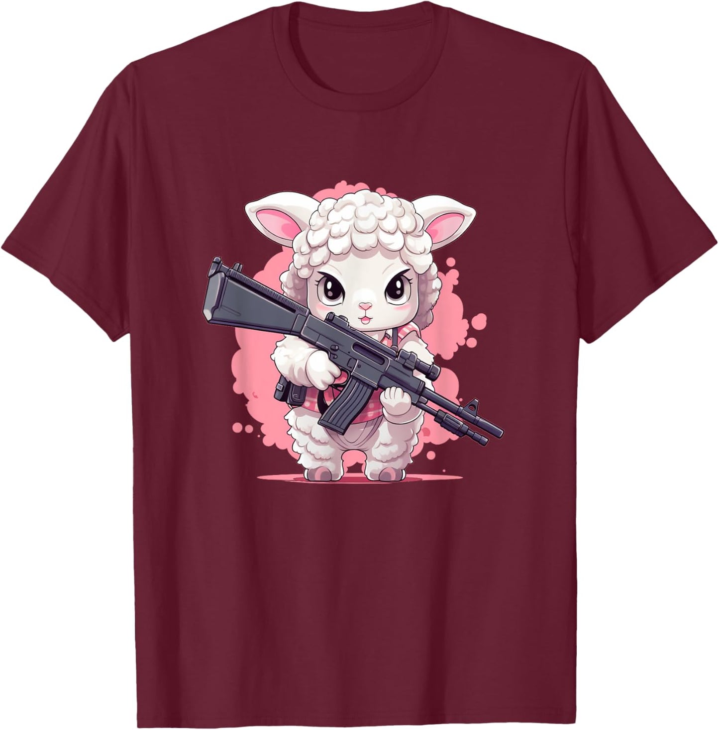 Funny Firearm Sheep Costume for Handgun Lovers and Animals T-Shirt - T-Shirt | Maroon