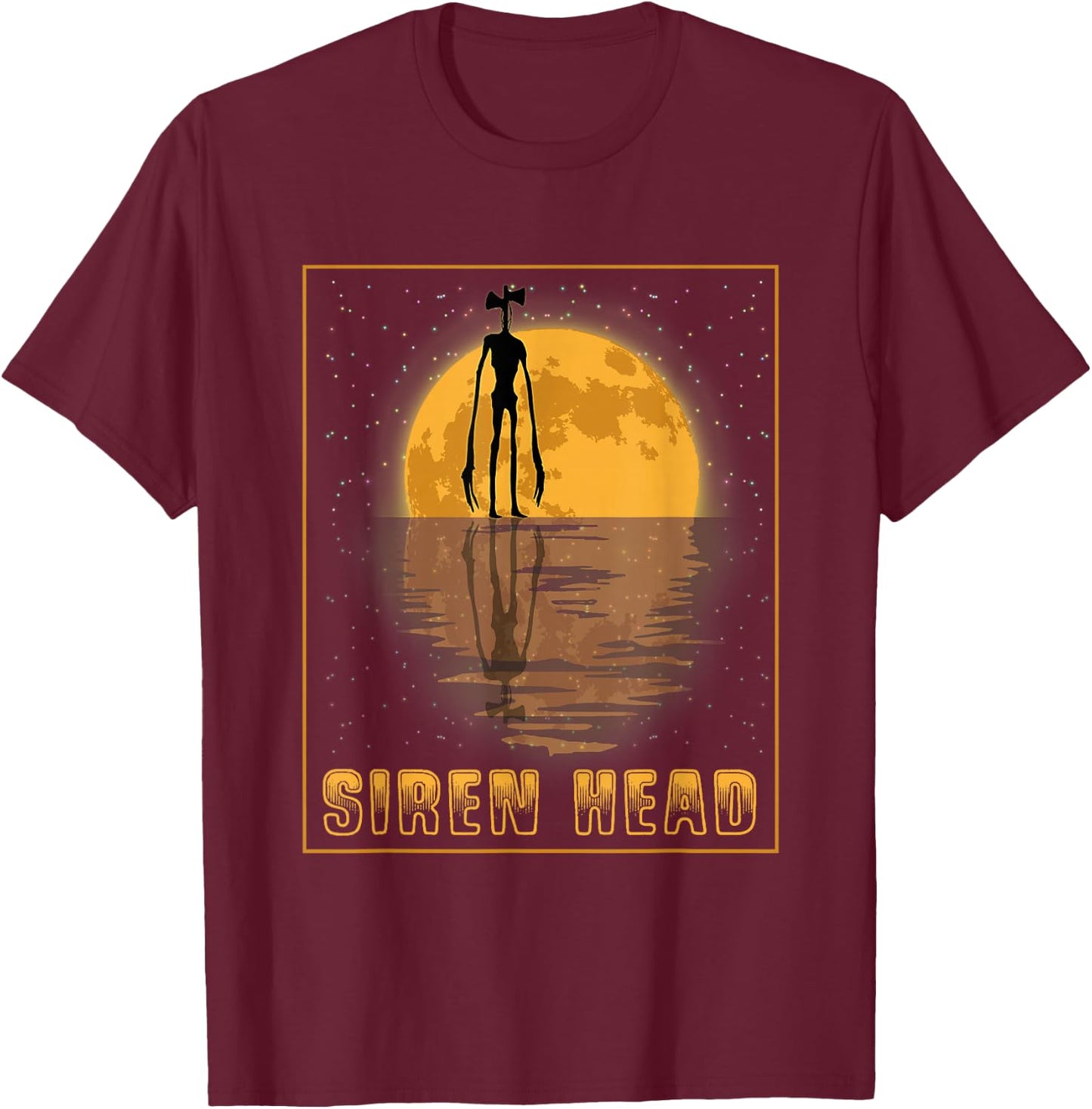 Siren Head and a Yellow Full Moon T-Shirt - T-Shirt | Maroon