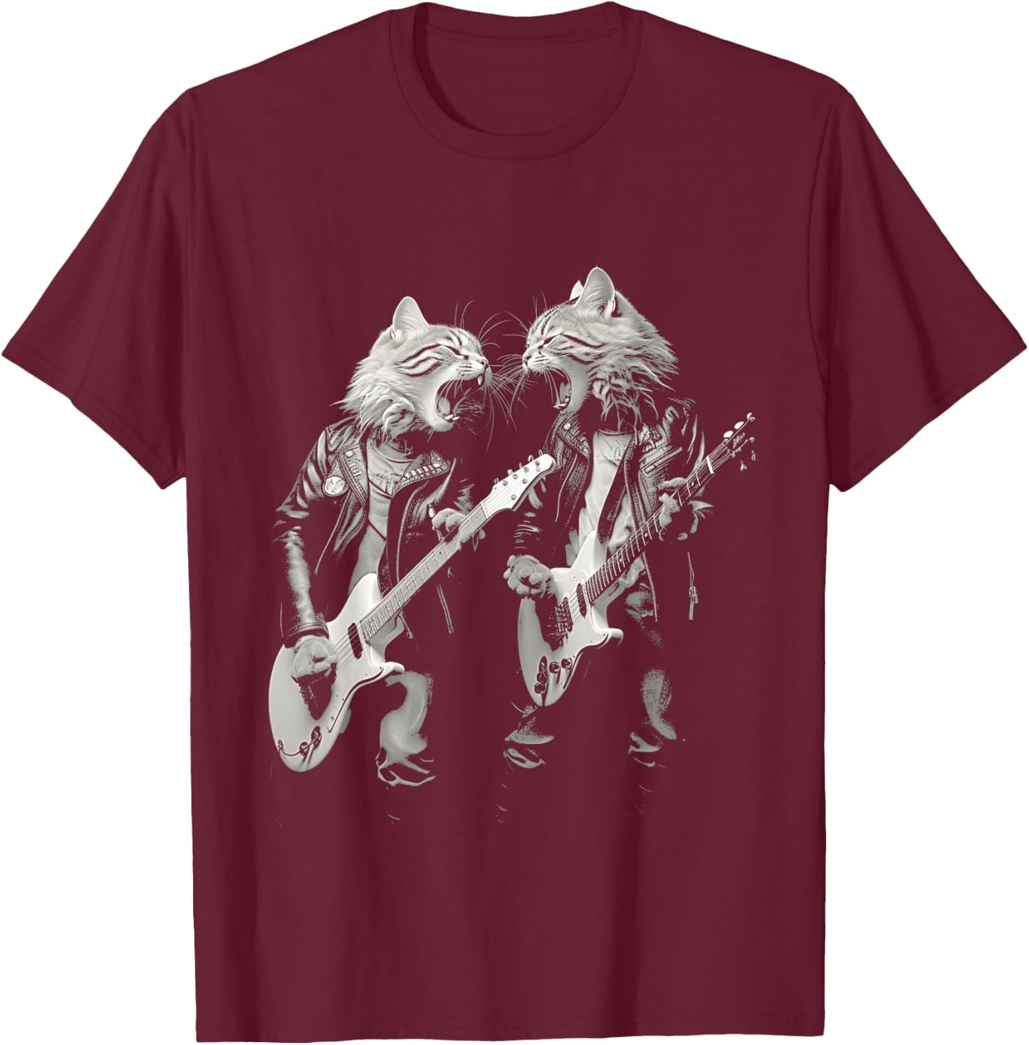Rock Cat Playing Guitar Funny Guitar Cat Design T-Shirt - T-Shirt | Maroon