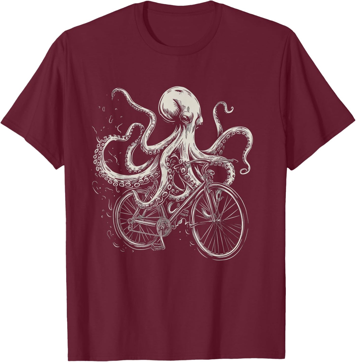 Octopus On Bicycle Funny Cycling Squid Road Bike Cyclist T-Shirt - T-Shirt | Maroon