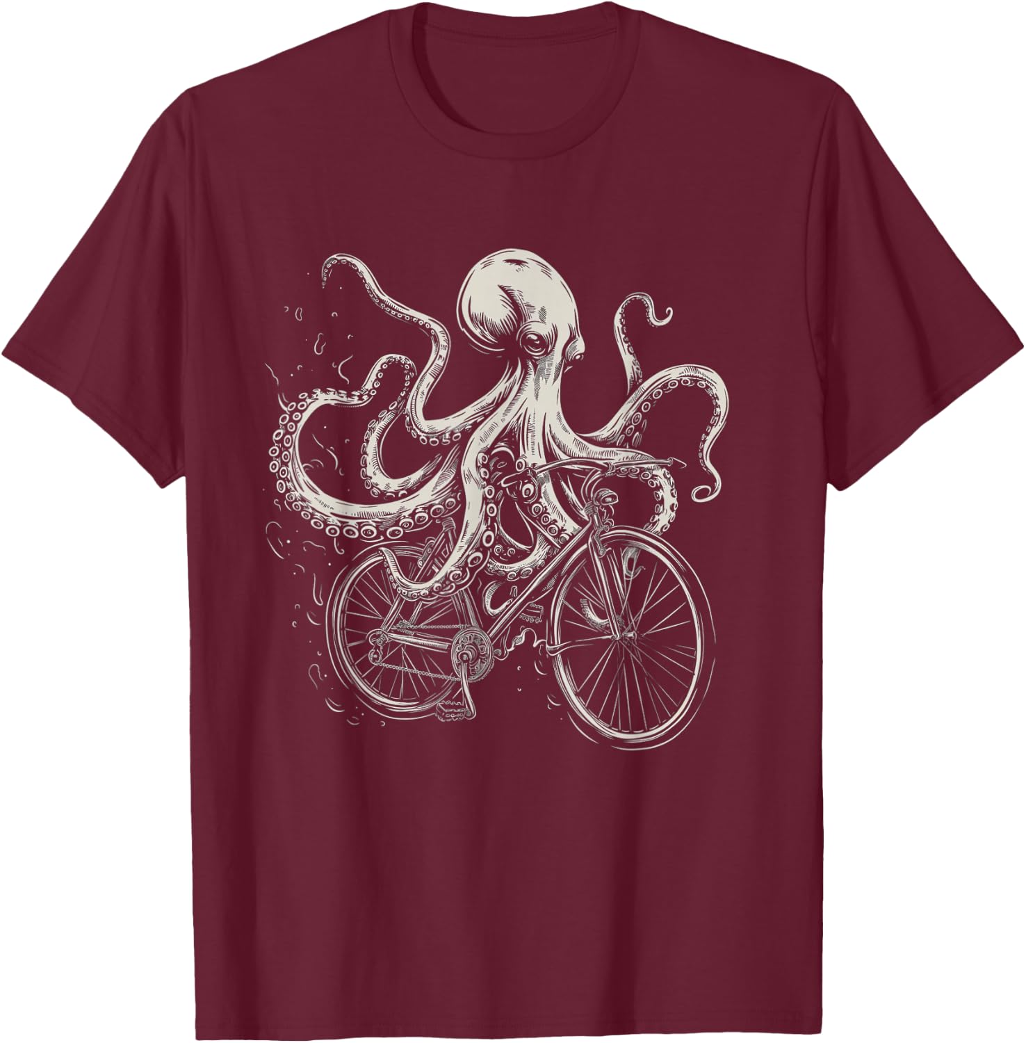 Octopus On Bicycle Funny Cycling Squid Road Bike Cyclist T-Shirt - T-Shirt | Maroon