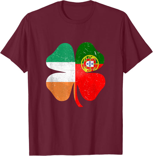 Portuguese Irish Shamrock Portugal Ireland Saint Patrick's Day T-Shirt - T-Shirt | Maroon