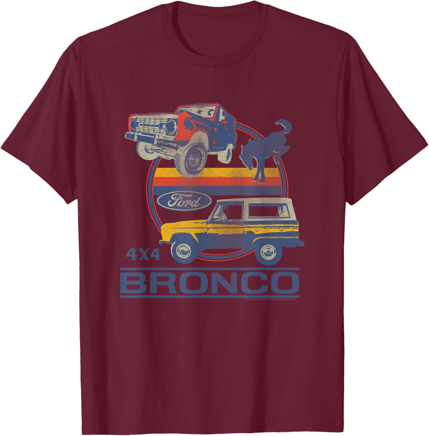 Ford - Bronco 4x4 Retro Circle With Pony Logo T-Shirt - T-Shirt | Maroon