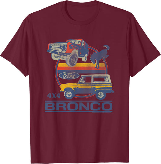 Ford - Bronco 4x4 Retro Circle With Pony Logo T-Shirt - T-Shirt | Maroon