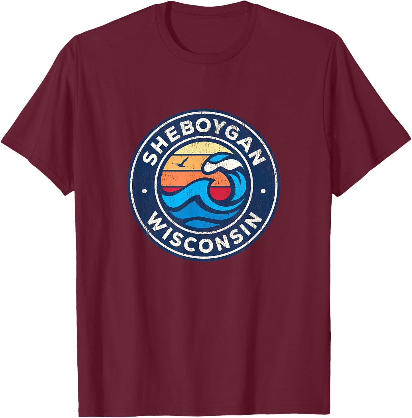 Sheboygan Wisconsin WI Vintage Nautical Waves Design T-Shirt - T-Shirt | Maroon