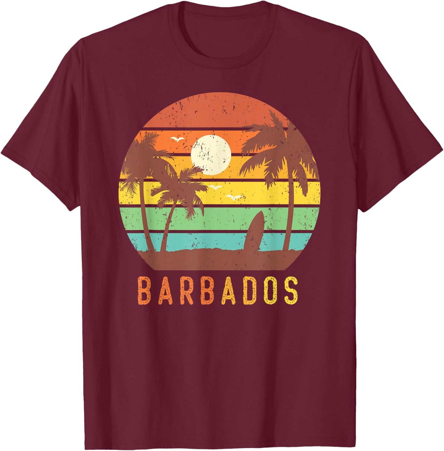 Barbados Retro Surf Beach Vibe Vintage 70s Gift T-Shirt - T-Shirt | Maroon