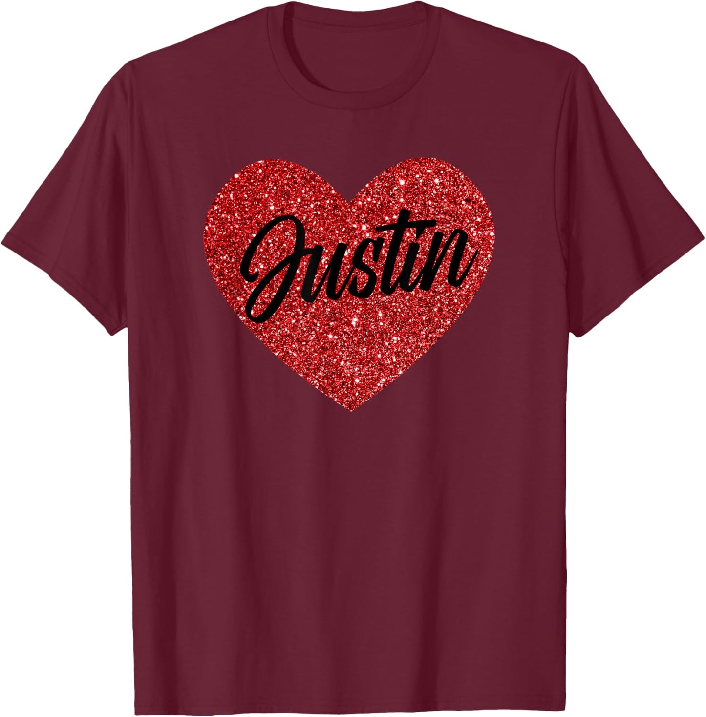 I Love Justin Cute Justin Red Heart for Valentine's Day T-Shirt - T-Shirt | Maroon