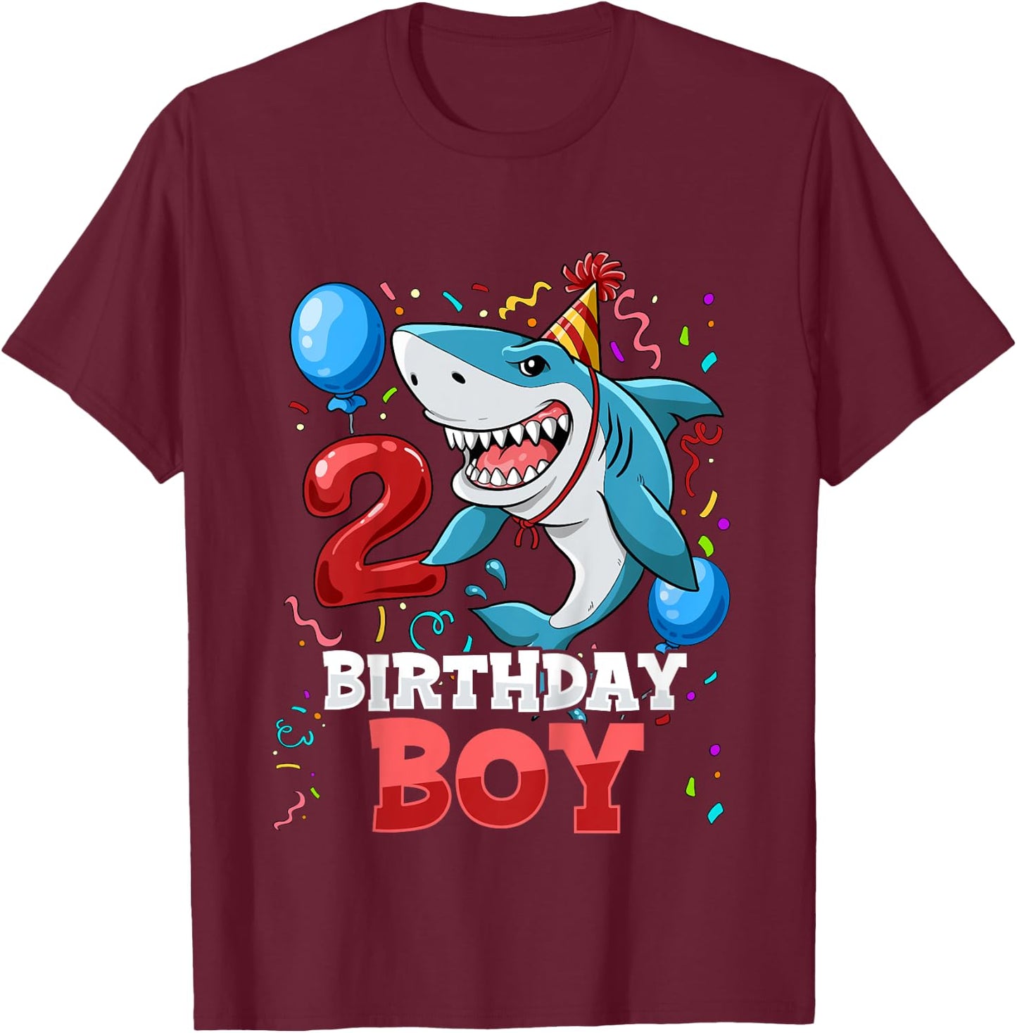 Kids Shark 2nd Birthday Boy T-Shirt - T-Shirt | Maroon
