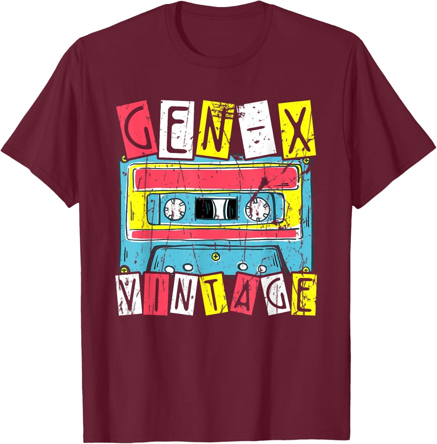 Gen-X Vintage Cassette T-Shirt - T-Shirt | Maroon