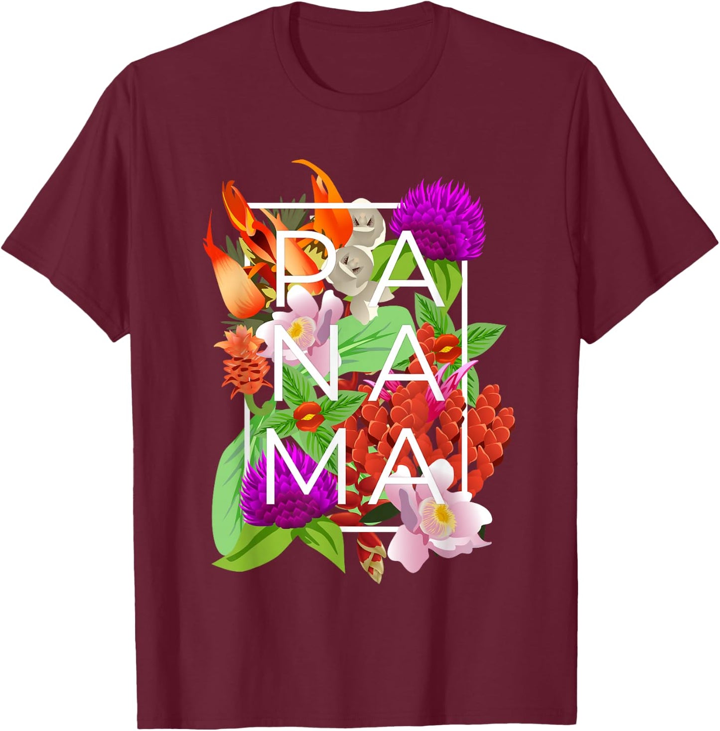 Flowers of Panama Word Art - Panamanian Pride T-Shirt - T-Shirt | Maroon