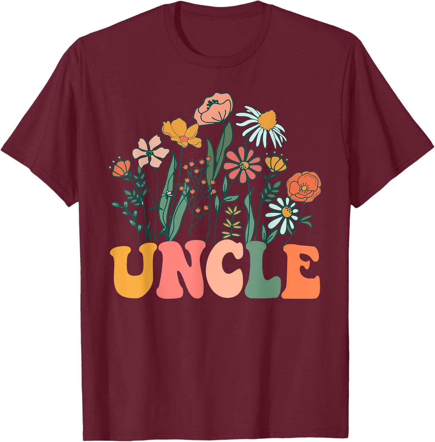 New UNCLE Wildflower First Birthday & Baby Shower T-Shirt - T-Shirt | Maroon