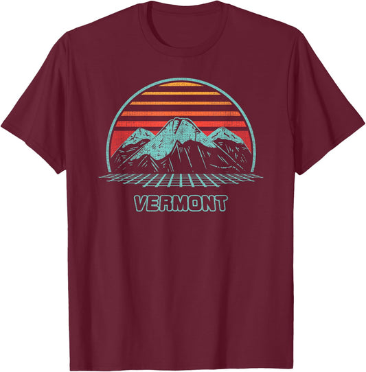 Vermont Retro Mountain Hiking 80s Style T-Shirt - T-Shirt | Maroon