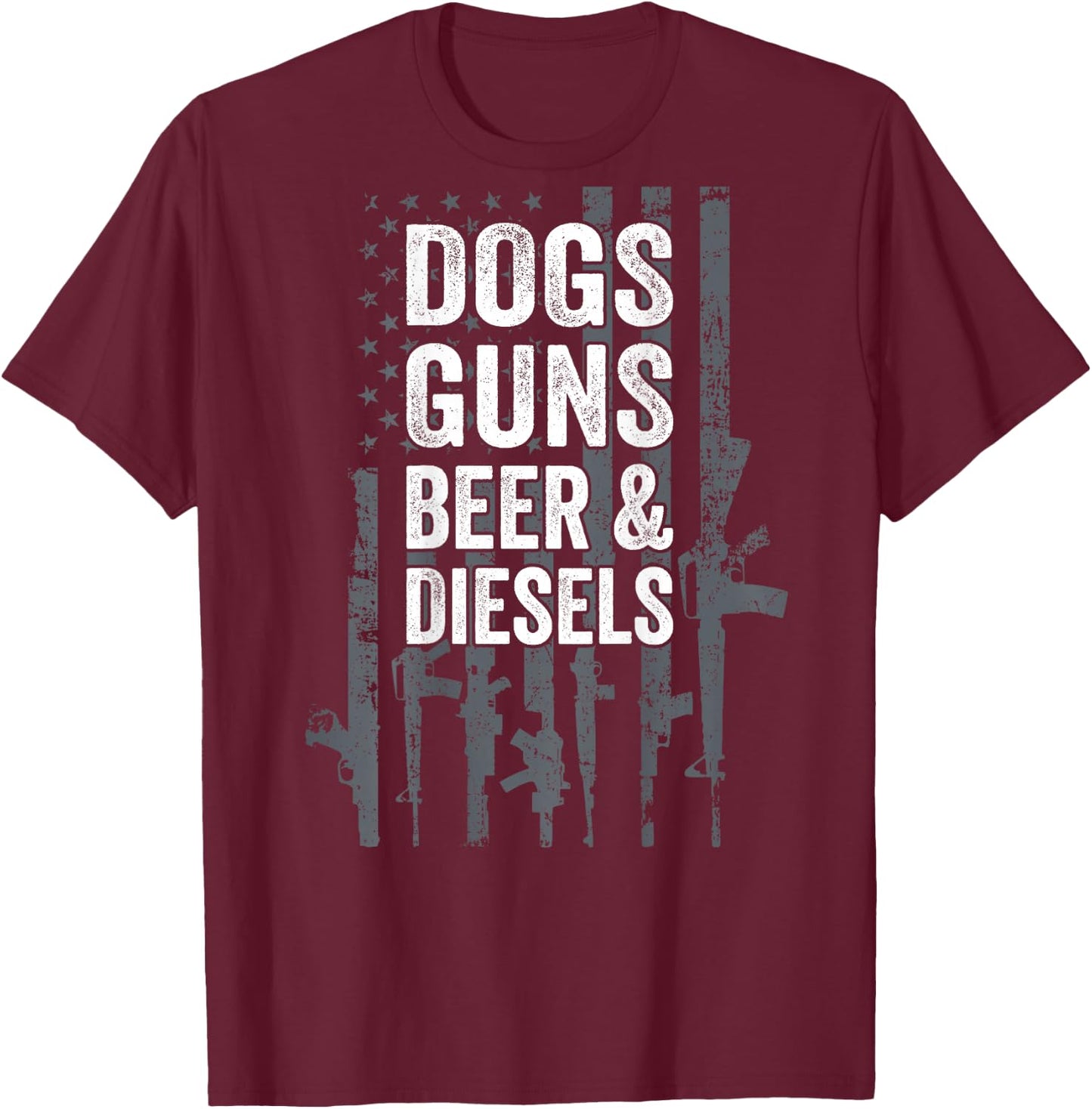 DOGS GUNS BEER & DIESELS - Diesel Truck Mechanic - ON BACK T-Shirt - T-Shirt | Maroon