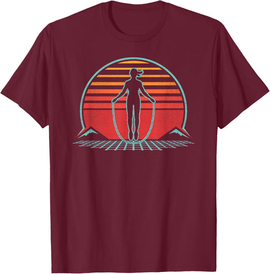 Jump Rope Skipping Retro 80s Style T-Shirt - T-Shirt | Maroon