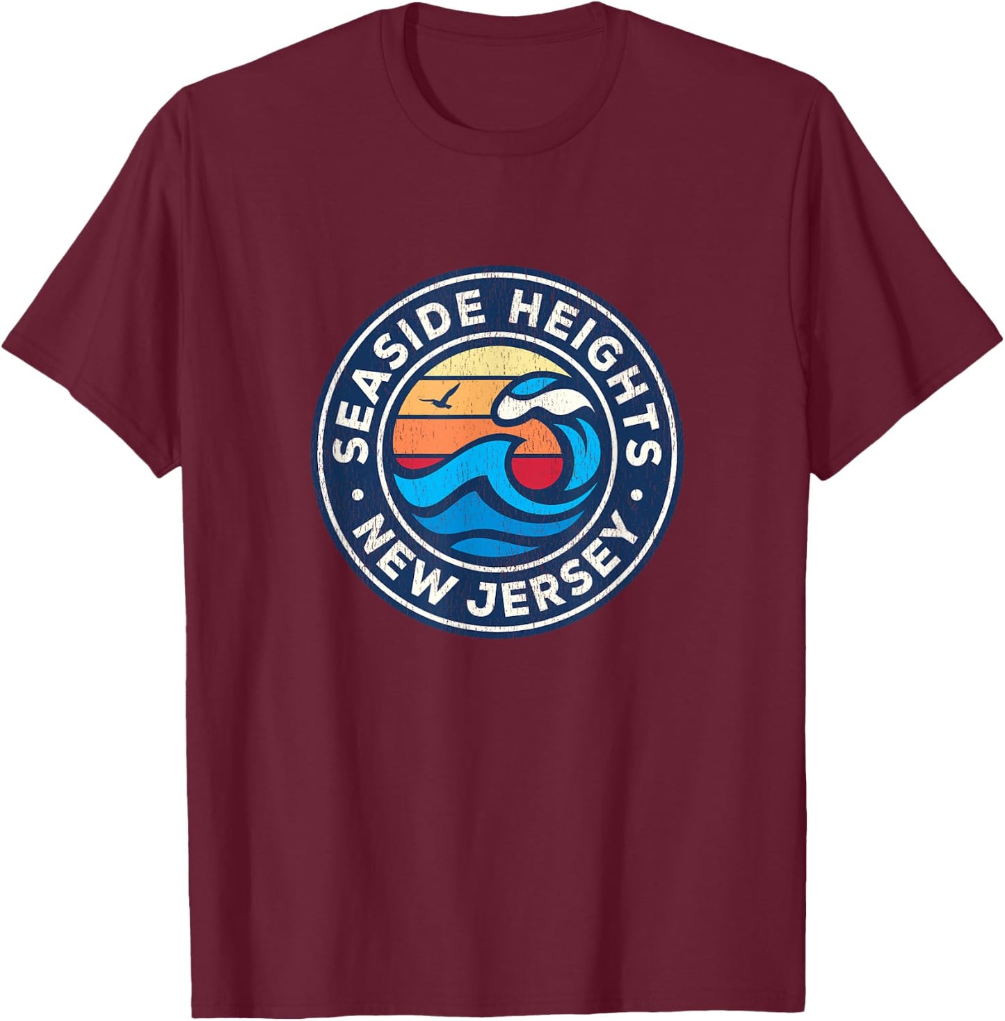 Seaside Heights New Jersey NJ Vintage Nautical Waves Design T-Shirt - T-Shirt | Maroon
