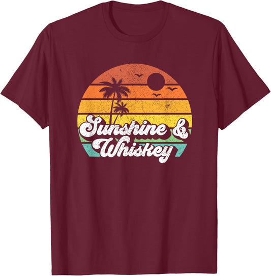 Sunshine And Whiskey Retro Vacation Summer Quote Women Gift T-Shirt - T-Shirt | Maroon