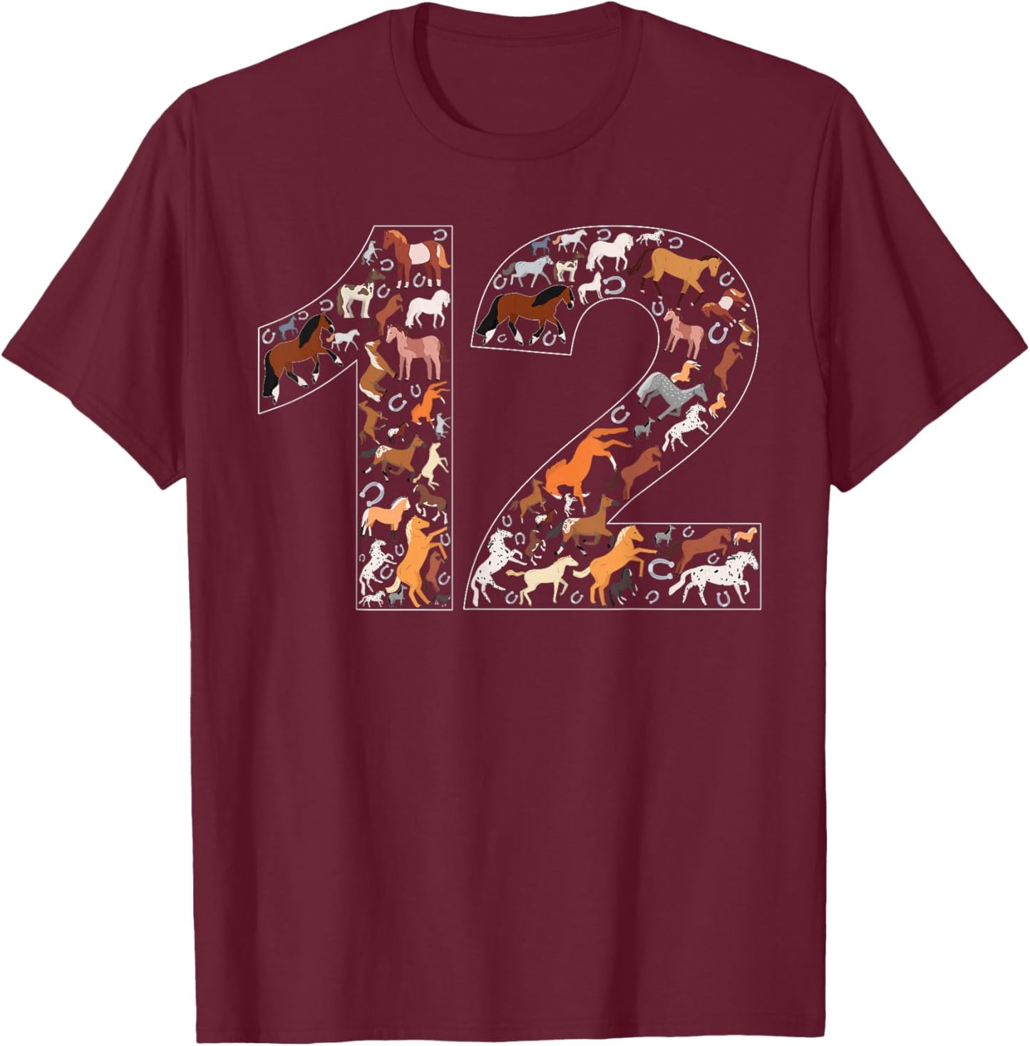 12th Birthday Horse Lover Theme 12 Year Old Party T-Shirt - T-Shirt | Maroon