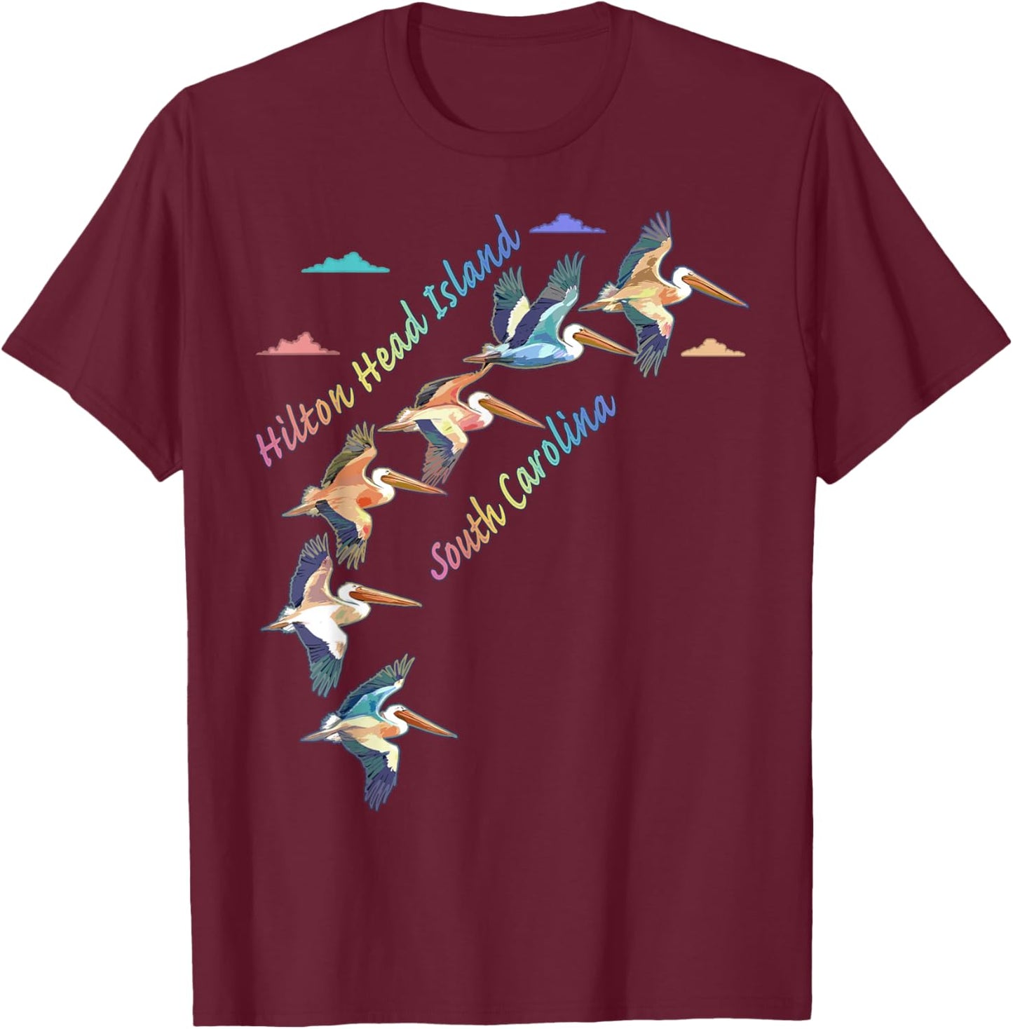 Hilton Head Island South Carolina Colorful Tie-Dye Pelican T-Shirt - T-Shirt | Maroon