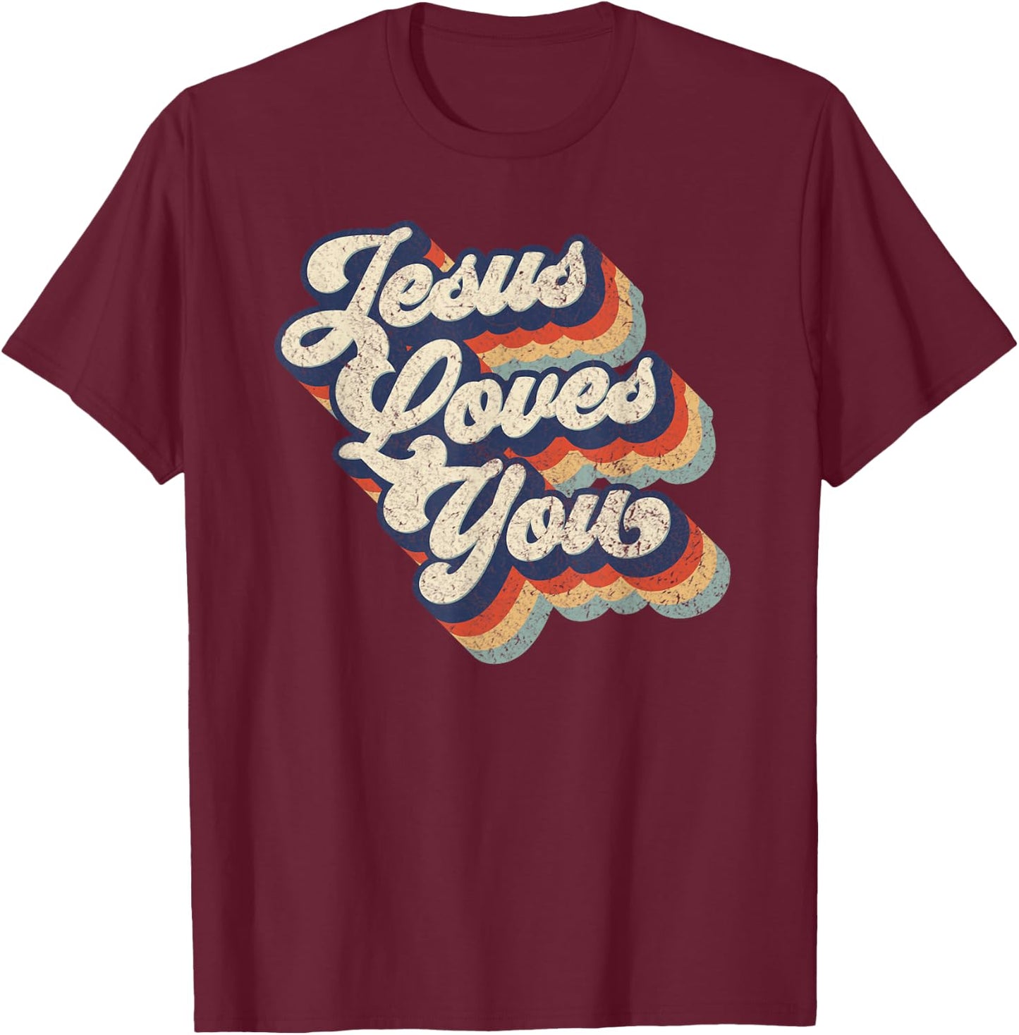 Jesus Loves You Retro Vintage Style Graphic Design T-Shirt - T-Shirt | Maroon