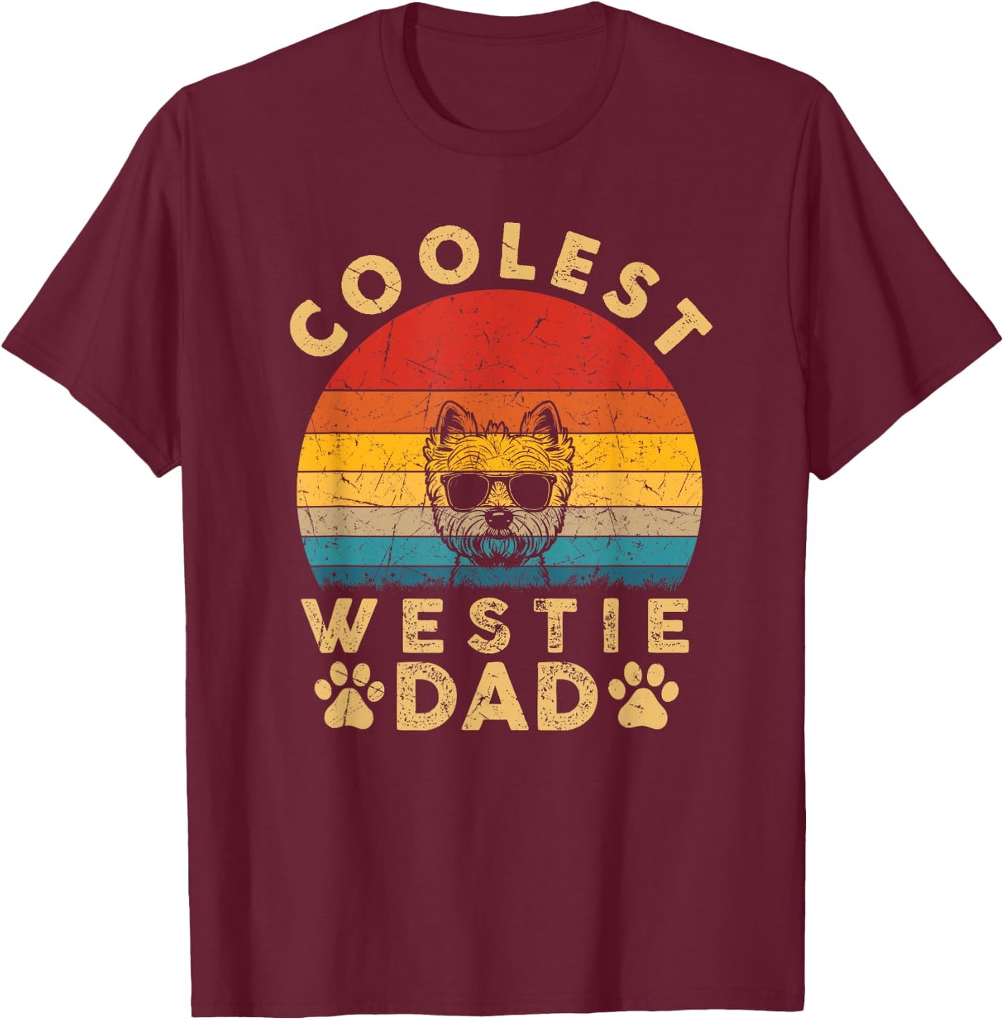 Coolest Westie Dad Vintage Dog Gifts Westie Dog Dad T-Shirt - T-Shirt | Maroon