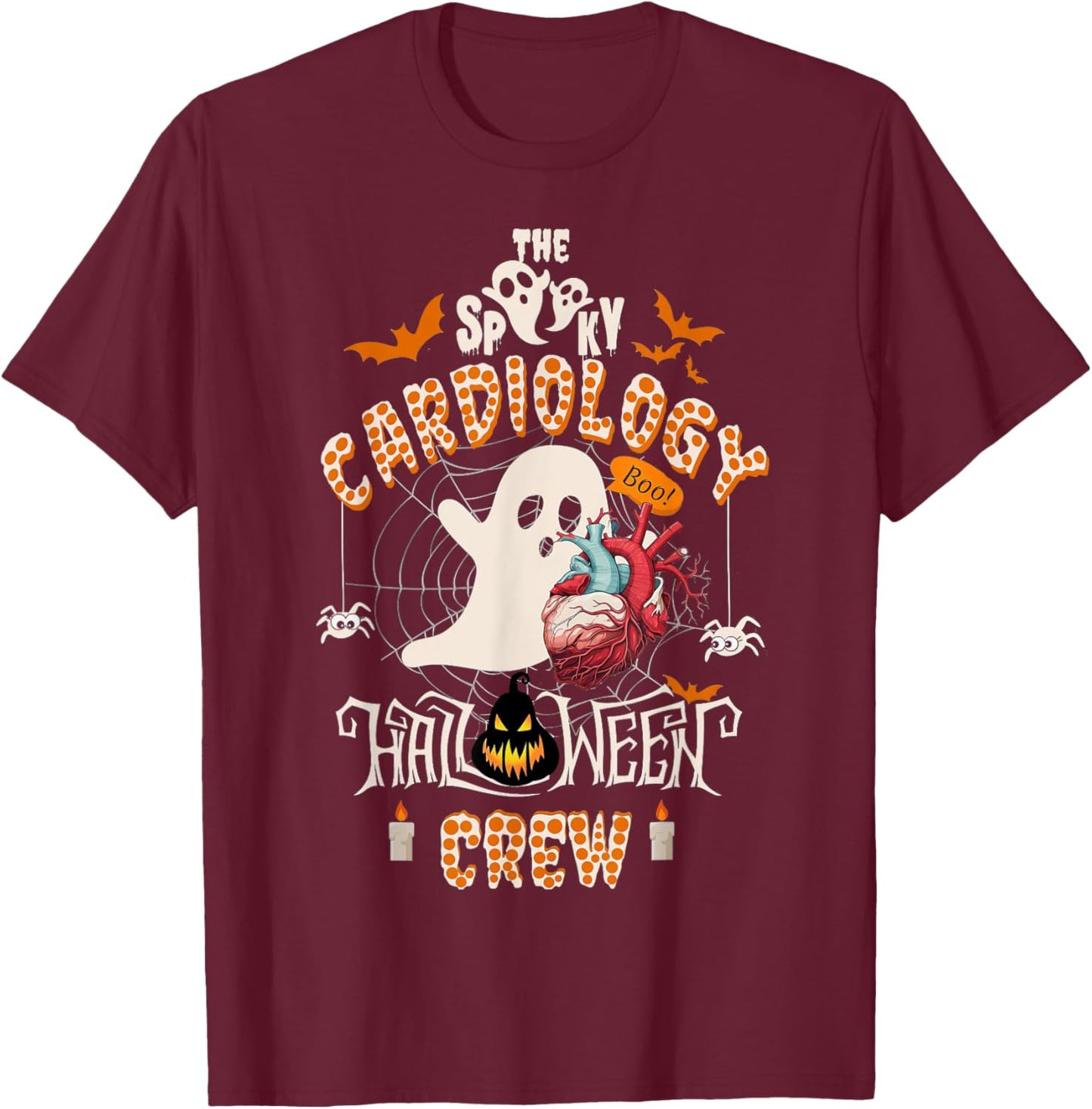 Cardiology Nurse, The Spooky Cardiology Boo Halloween Crew T-Shirt - T-Shirt | Maroon