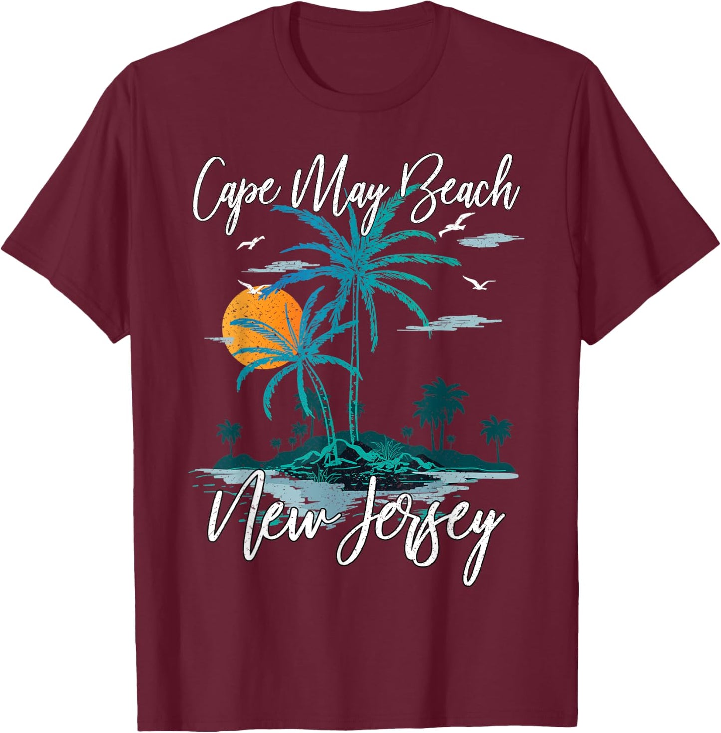 Family Vacation Retro Sunset New Jersey Cape May Beach Women Kids T-Shirt - T-Shirt | Maroon