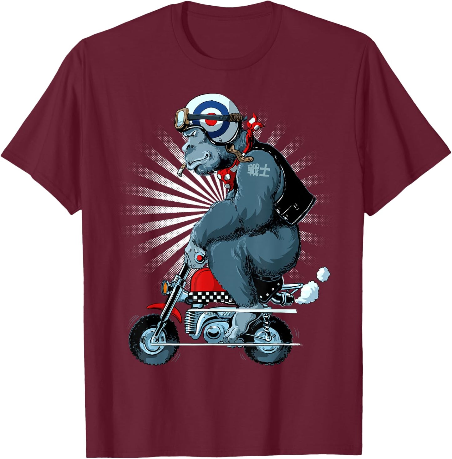 Monkey Bike Gorilla Cartoon Motorbike Design T-Shirt - T-Shirt | Maroon