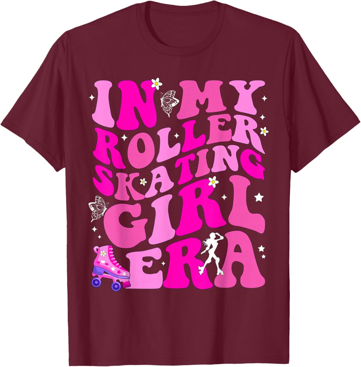 in My Roller Skating Girl Era Figure Hockey Girls Boys Coach T-Shirt - T-Shirt | Maroon