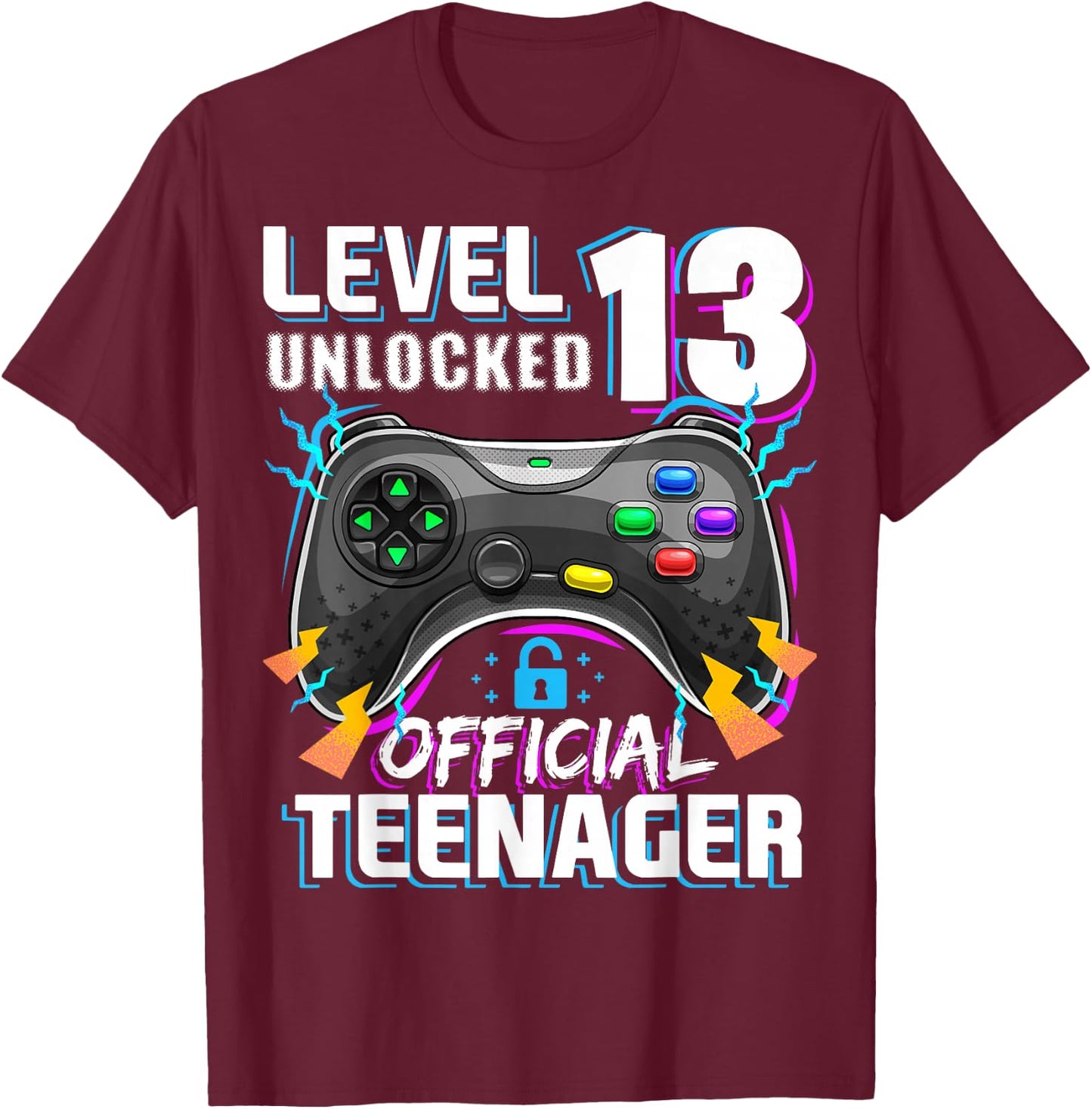 Level 13 Unlocked Official Teenager Video Game 13th Birthday T-Shirt - T-Shirt | Maroon