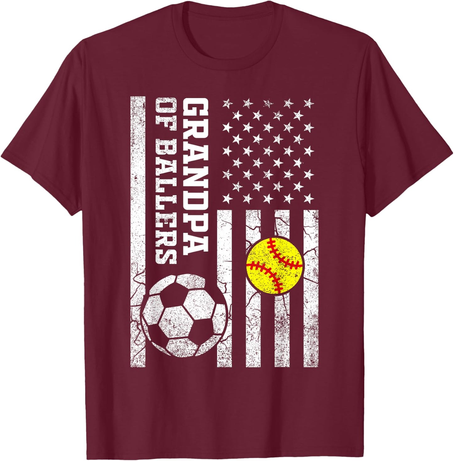 Grandpa of Ballers Baseball Soccer Softball Player Sports T-Shirt - T-Shirt | Maroon